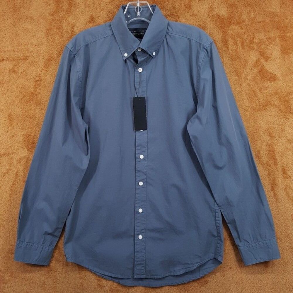 BLOOMINGDALES Button Down Sport Shirt Mens Large Solid Grey 100% Cotton